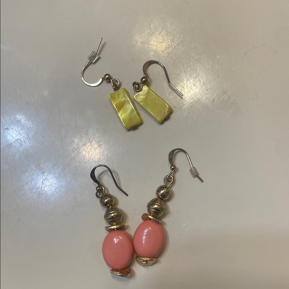Gold and Pink Dangle Earrings Set
